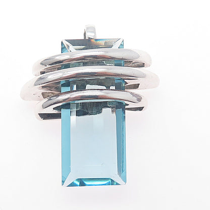 Maria Elena Munoz Sterling Silver Vintage Mexico Blue Glass Modernist Pendant