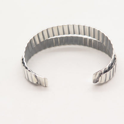 925 Sterling Silver Vintage Ribbed Adjustable Cuff Bracelet 6.25"