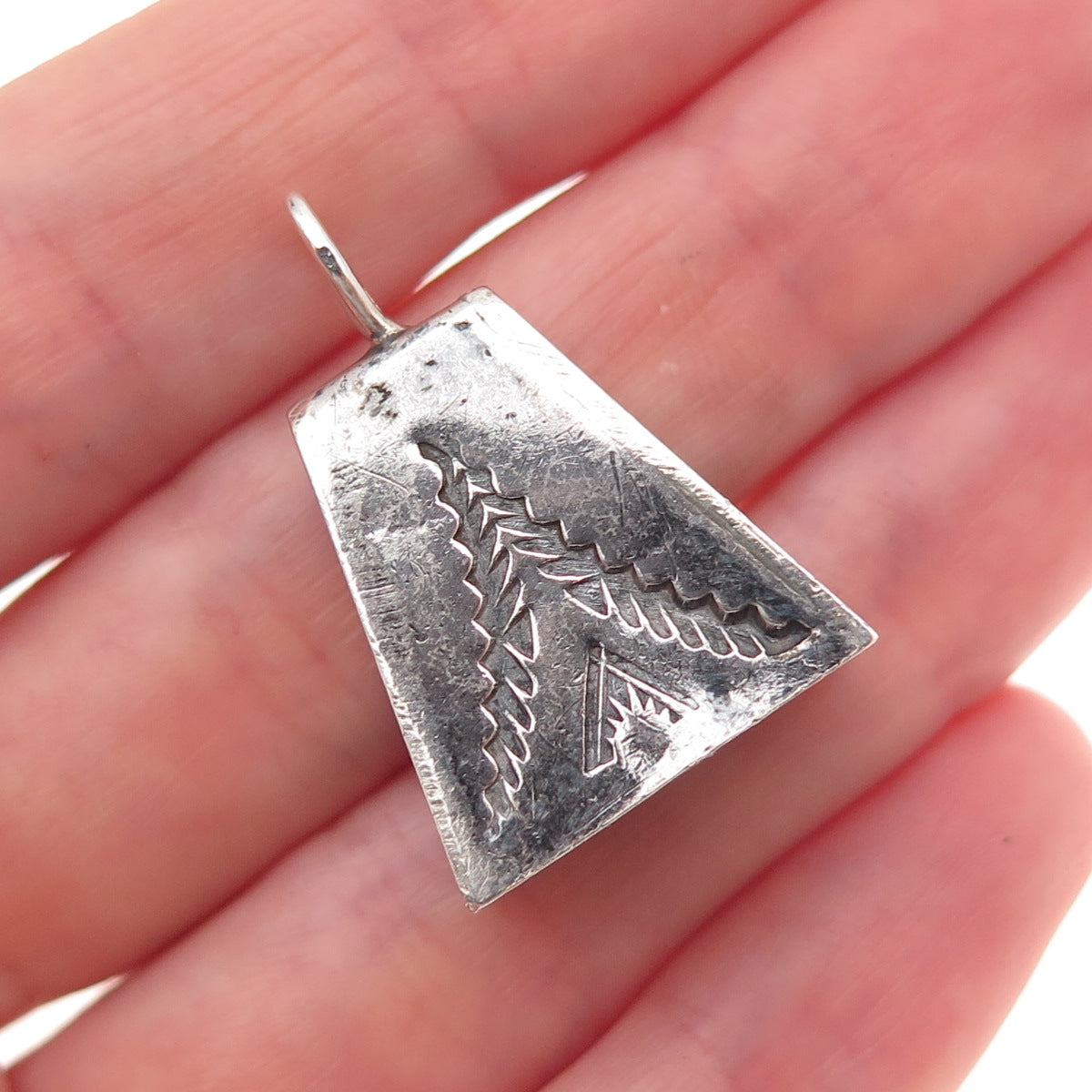 Old Pawn 925 Sterling Silver Vintage Southwestern Bell Tribal Charm Pendant