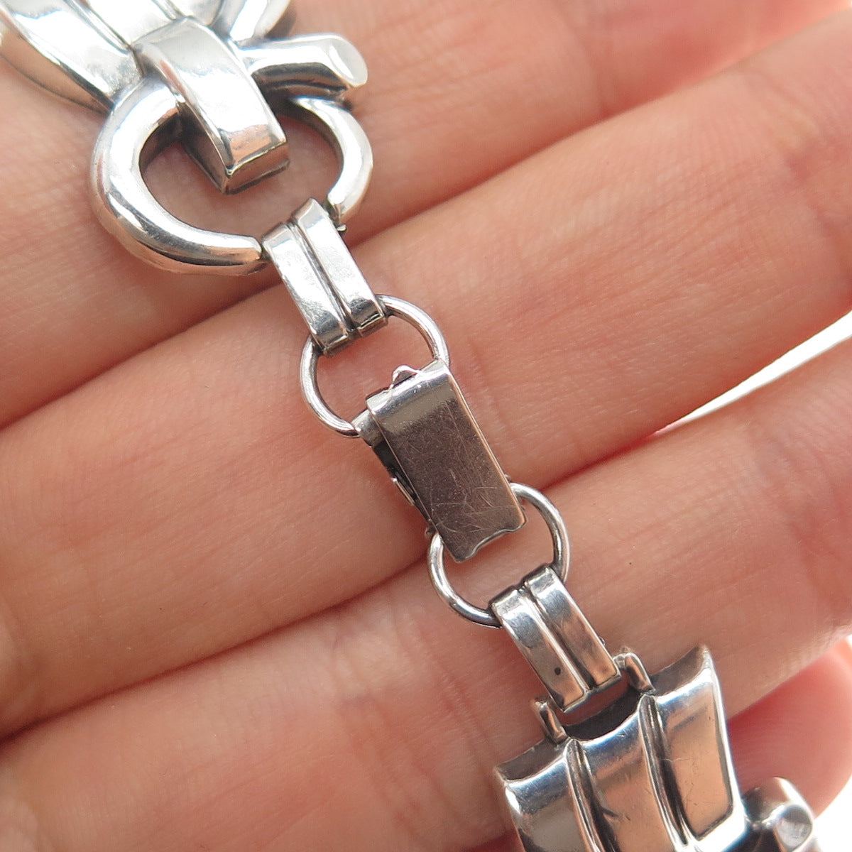 925 Sterling Silver Vintage Modernist Link Bracelet 7.25"