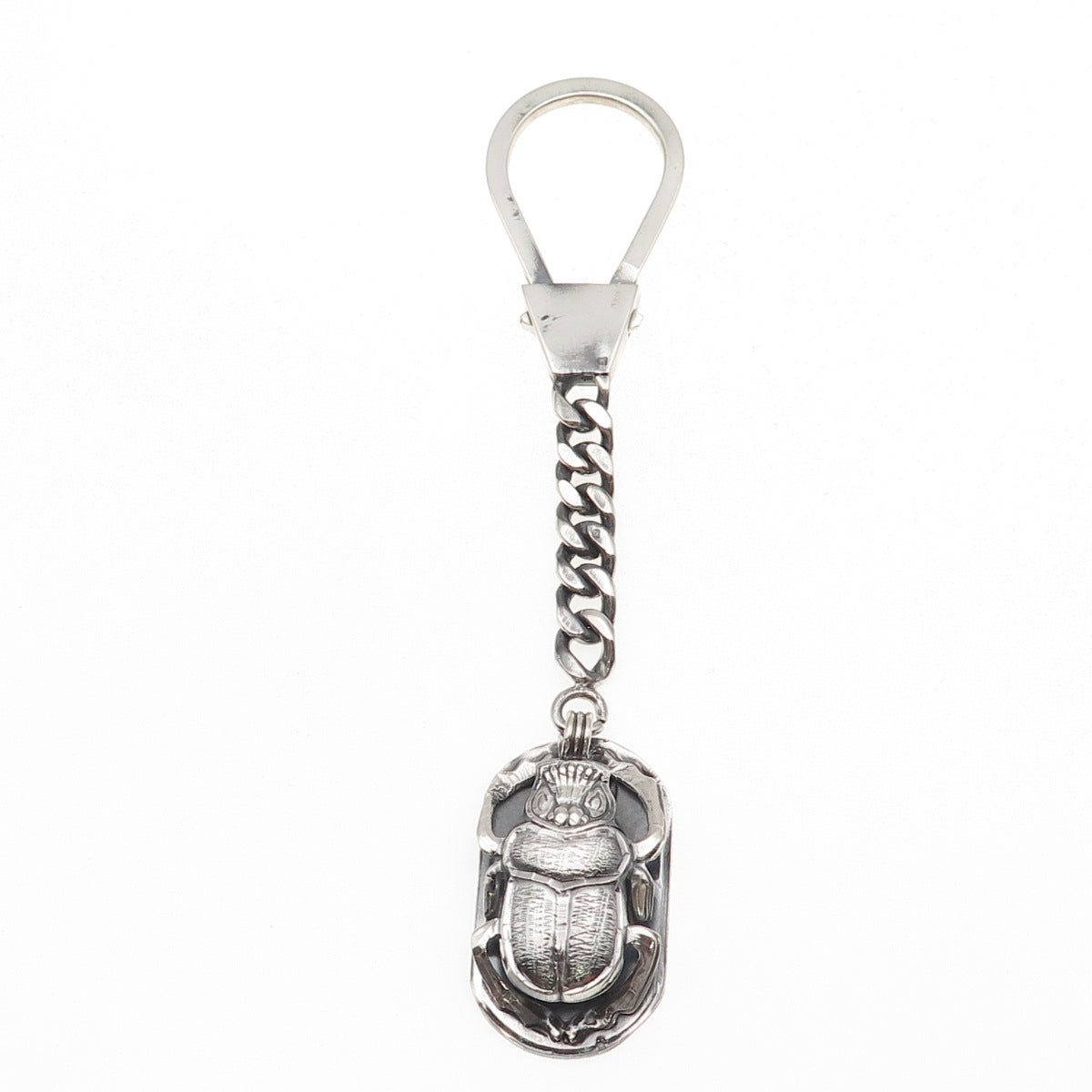 800 Silver Vintage Egypt Scarab Oxidized Key Fob Chain