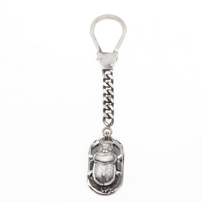 800 Silver Vintage Egypt Scarab Oxidized Key Fob Chain