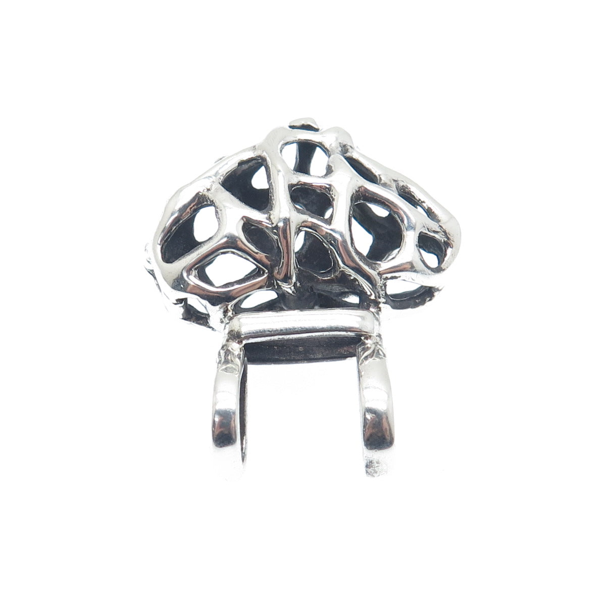 925 Sterling Silver Vintage Modernist Heart Oxidized Slide Pendant