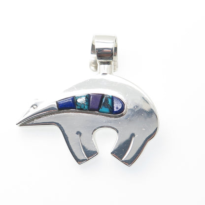 CHRISTIN WOLF Old Pawn 925 Sterling Turquoise Lapis Sugilite Native Bear Pendant