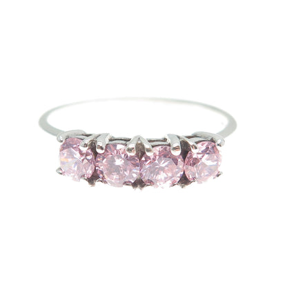 925 Sterling Silver Round-Cut Pink C Z Ring Size 10.25