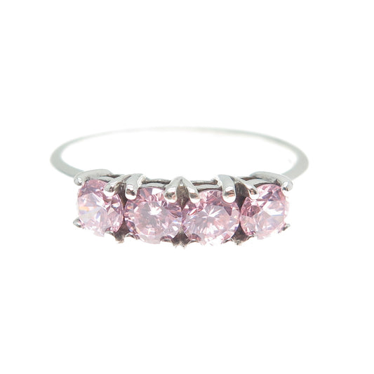925 Sterling Silver Round-Cut Pink C Z Ring Size 10.25