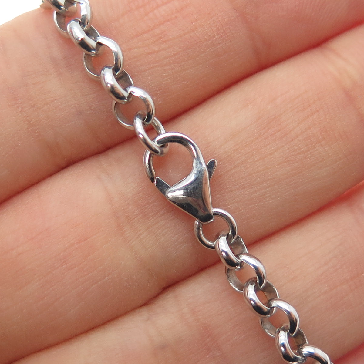 925 Sterling Silver Pink C Z Birthstone Sandy Heart Cable Link Bracelet 7.25"