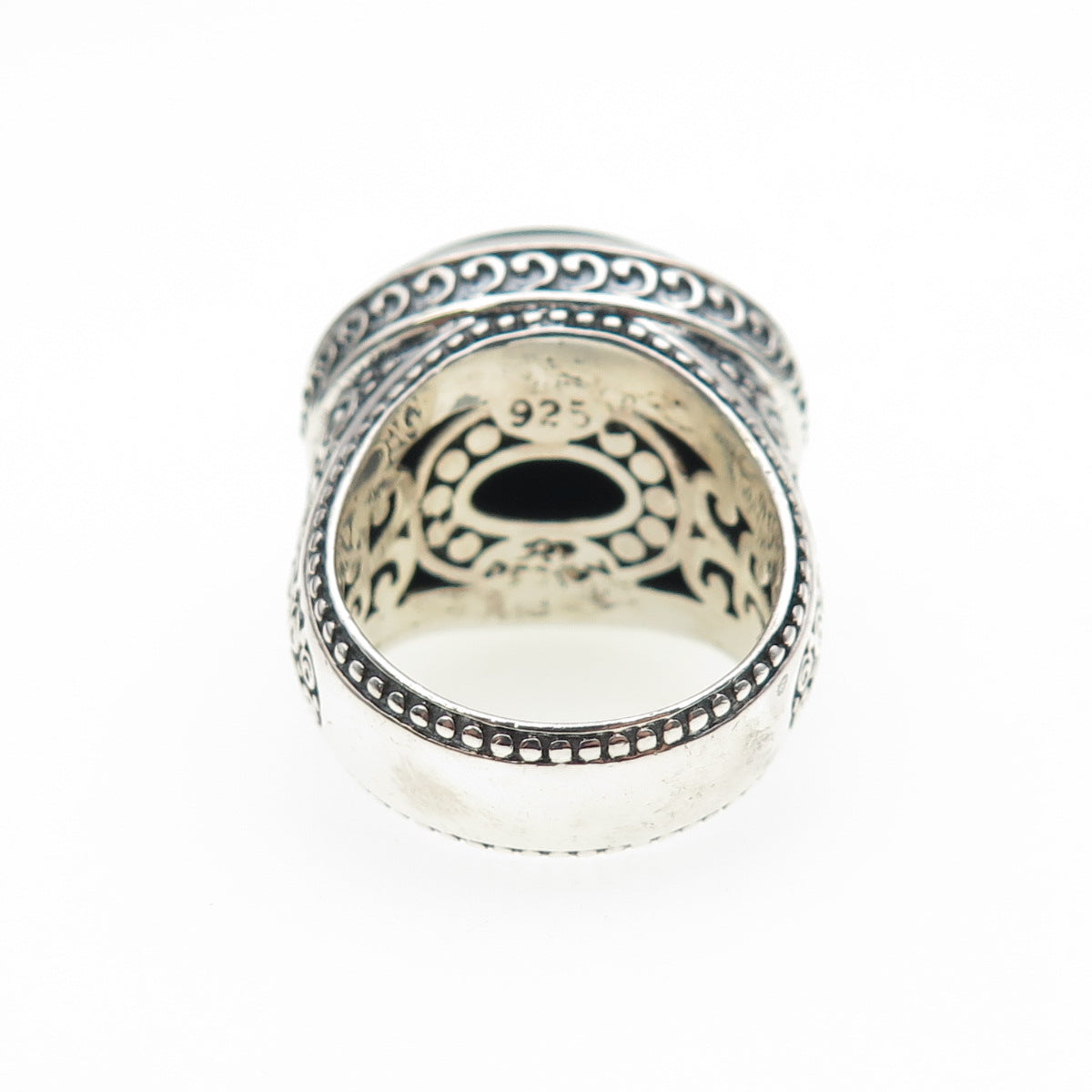 AF DESIGN 925 Sterling Silver Vintage Real Black Onyx Swirl Oxidized Ring Size 8