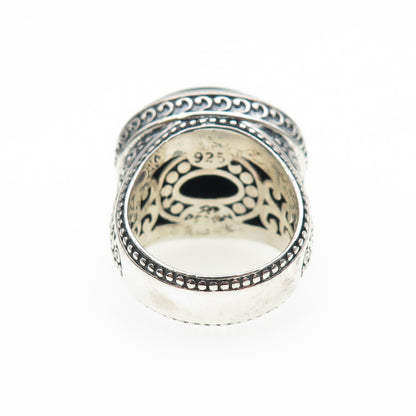 AF DESIGN 925 Sterling Silver Vintage Real Black Onyx Swirl Oxidized Ring Size 8