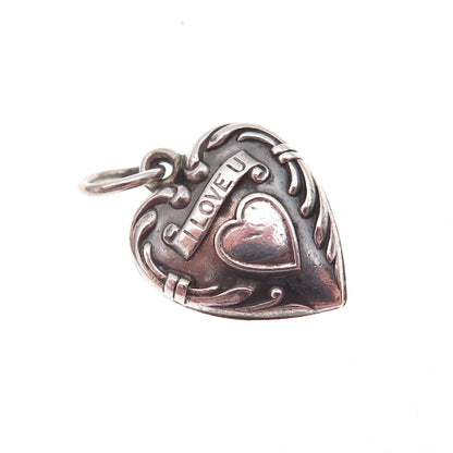 925 Sterling Silver Antique Art Deco I Love You Heart Chatelaine Charm Pendant