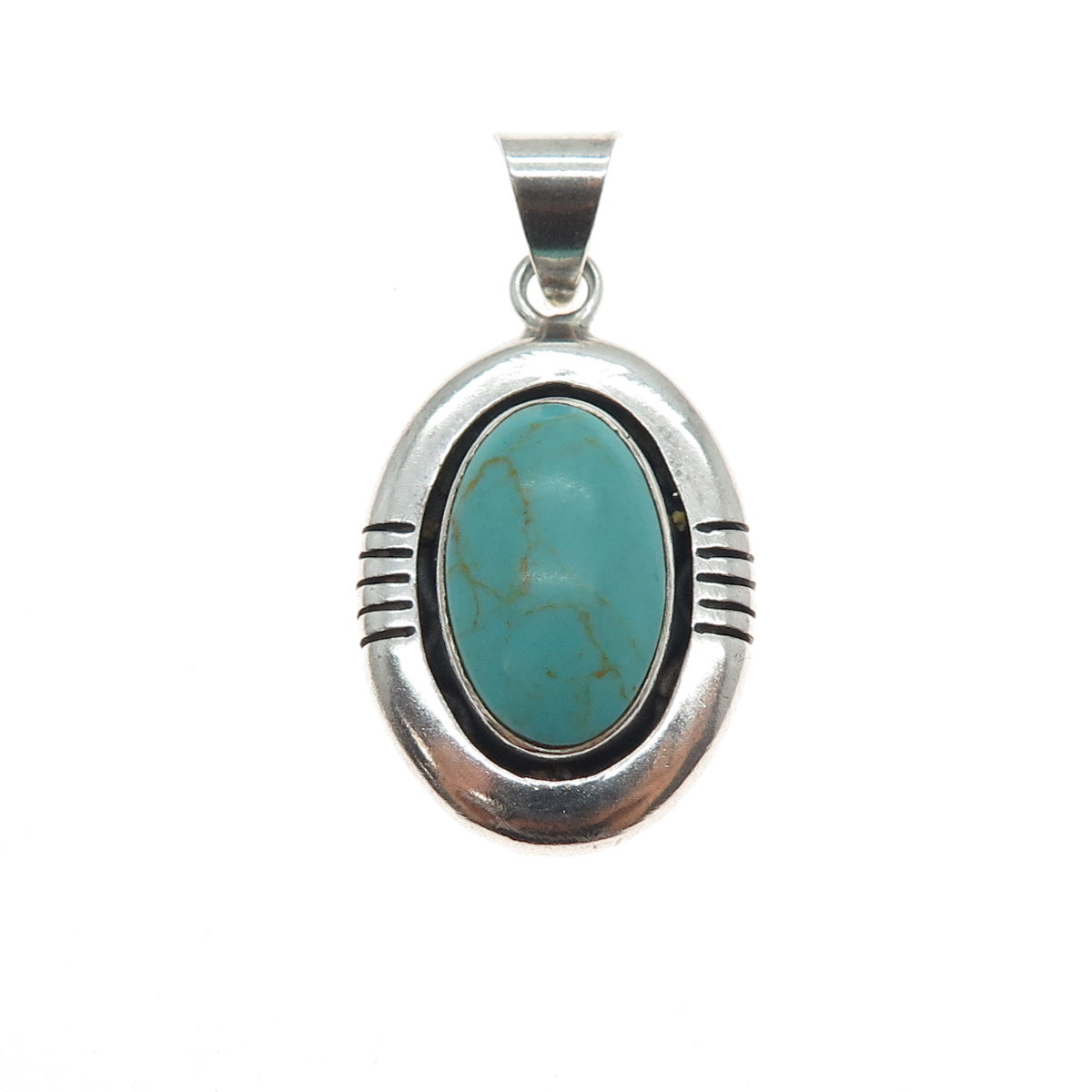 925 Sterling Silver Vintage Real Lone Mountain Turquoise Southwestern Pendant