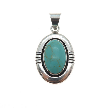 925 Sterling Silver Vintage Real Lone Mountain Turquoise Southwestern Pendant