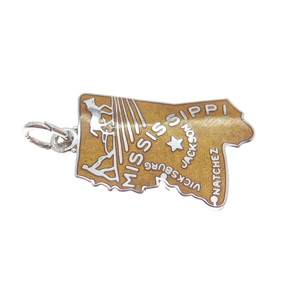 WELLS 925 Sterling Silver Vintage Enamel Mississippi Minimalist Charm Pendant