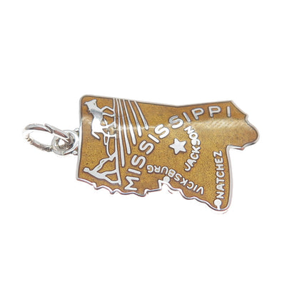 WELLS 925 Sterling Silver Vintage Enamel Mississippi Minimalist Charm Pendant