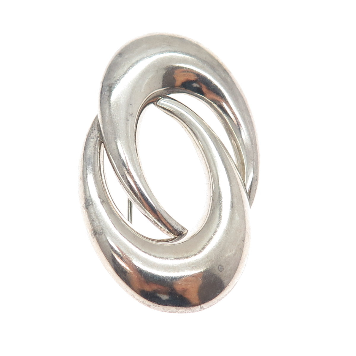 RUTH 925 Sterling Silver Vintage Mexico Modernist Interlocked Pin Brooch