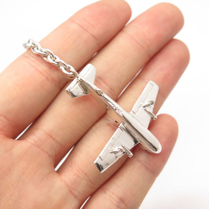 925 Sterling Silver Vintage Airplane Fob Pendant