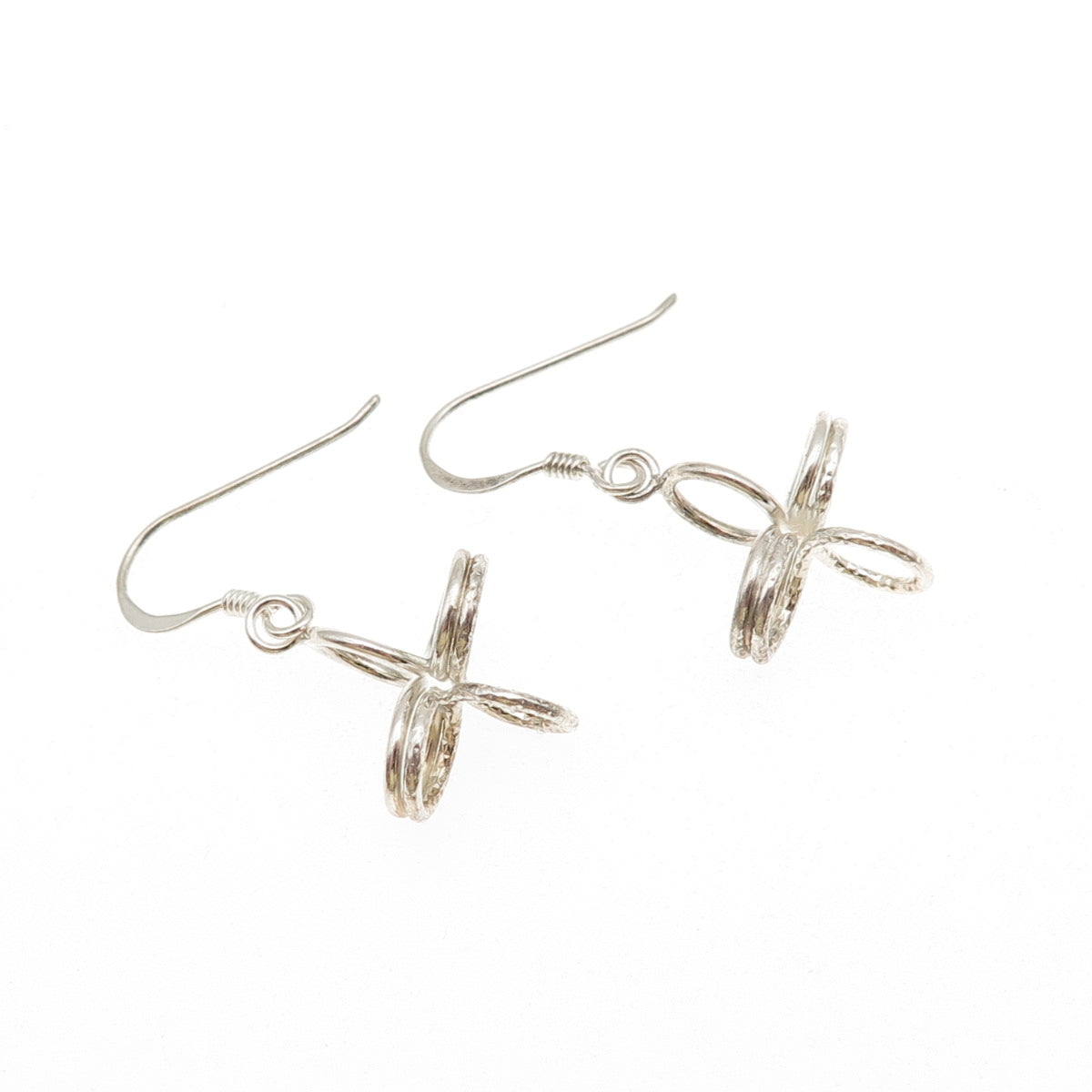 925 Sterling Silver Vintage Modernist Spiral Cross Dangle Earrings