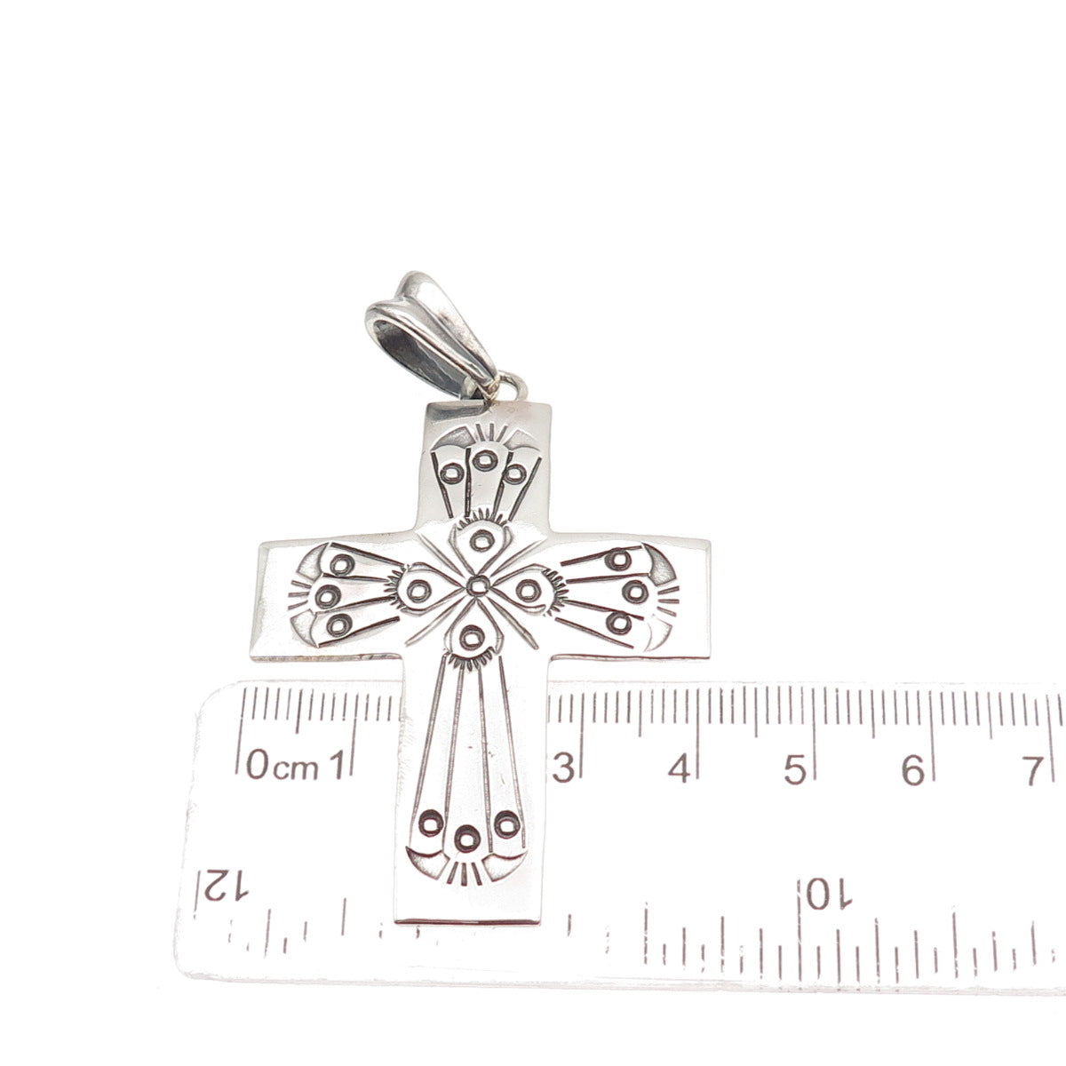 Old Pawn 925 Sterling Silver Vintage Southwestern Cross Oxidized Tribal Pendant