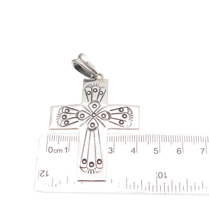 Old Pawn 925 Sterling Silver Vintage Southwestern Cross Oxidized Tribal Pendant