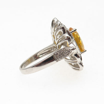 925 Sterling Silver Canary & White C Z Flower Ring Size 7.25