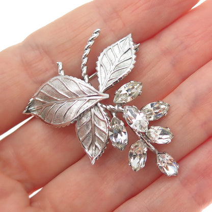 VAN DELL 925 Sterling Silver Antique Art Deco Rhinestone Floral Pin Brooch