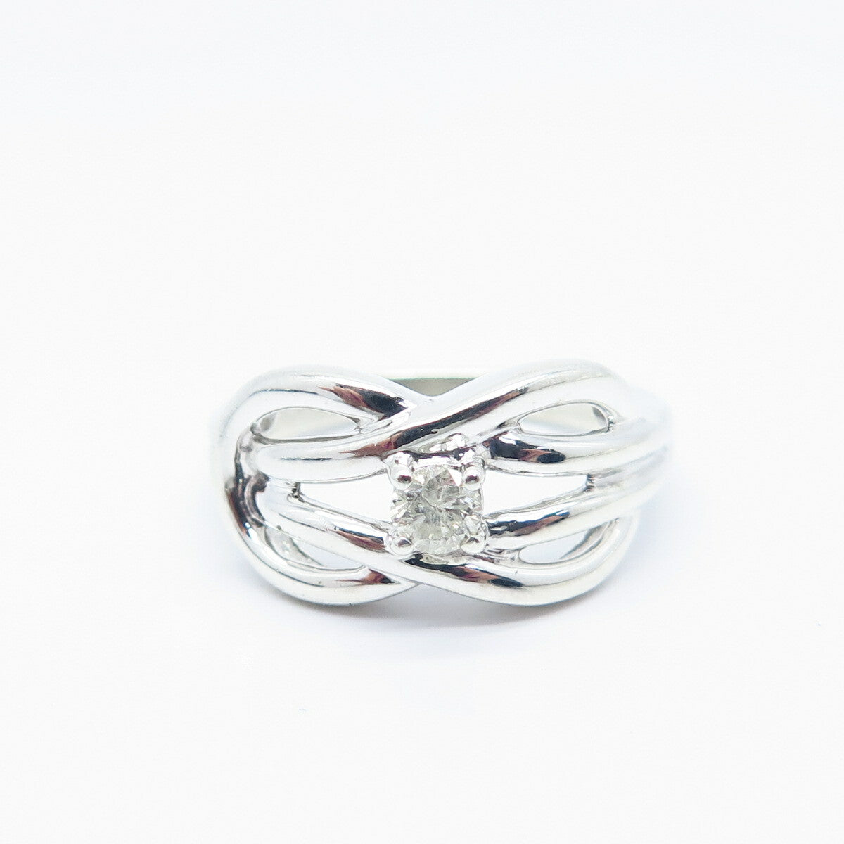 925 Sterling Silver Real White Diamond Loop Ring Size 7.25