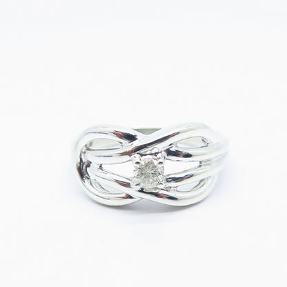 925 Sterling Silver Real White Diamond Loop Ring Size 7.25