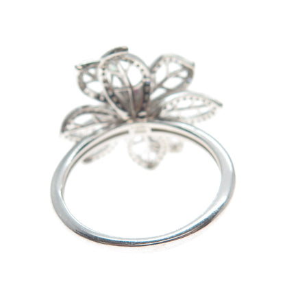 YSDD & CO. 925 Sterling Silver Peacock & White Moissanite Flower Ring Size 8.25