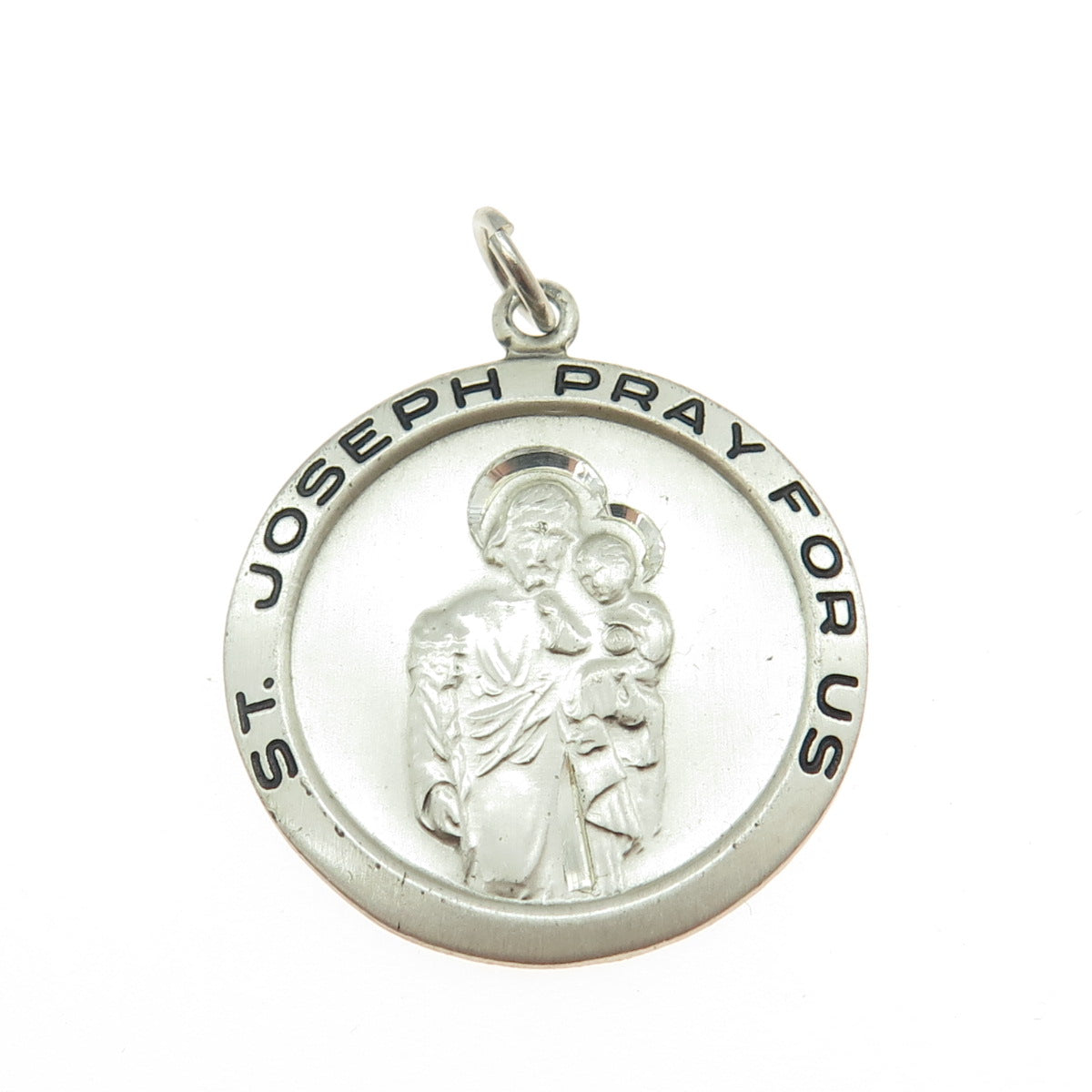 CHAPEL 925 Sterling Silver Vintage St. Joseph Religious Round Medal Pendant