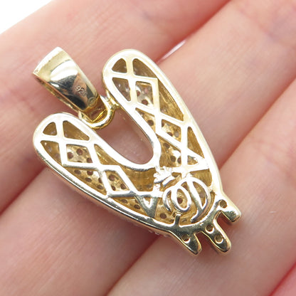 925 Sterling Silver Gold Plated Round-Cut Shaped C Z Letter V Sparkle Pendant