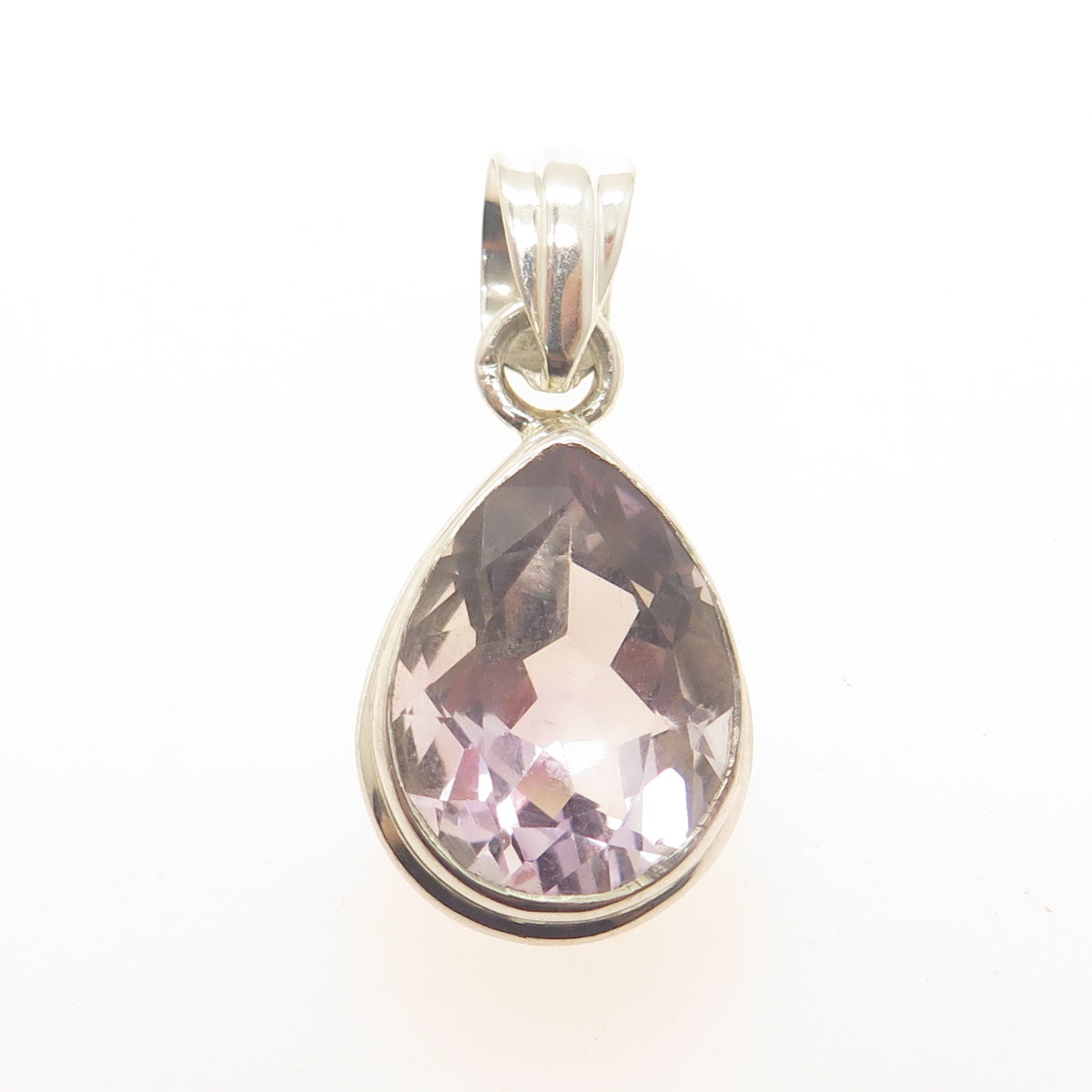 925 Sterling Silver Vintage Real Pear-Cut Amethyst Teardrop Pendant