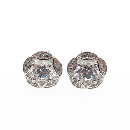 925 Sterling Silver Round-Cut C Z Sparkle Stud Earrings
