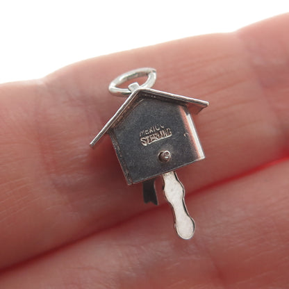 925 Sterling Silver Vintage Mexico Birdhouse Minimalist 3D Charm Pendant