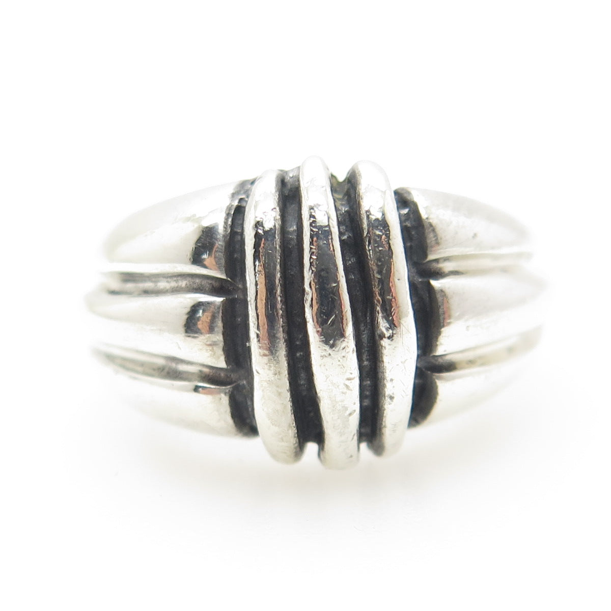 925 Sterling Silver Vintage Modernist Ribbed Ring Size 8.25