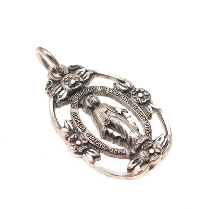Creed 925 Sterling Silver Antique Art Deco St. Mary Miraculous Charm Pendant