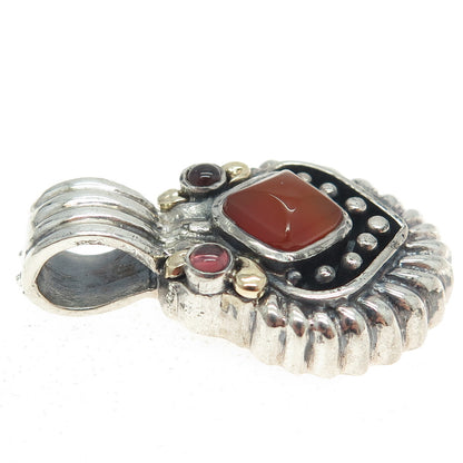JOIELLE 925 Sterling Silver & 14K Gold Vintage Real Carnelian Tourmaline Pendant