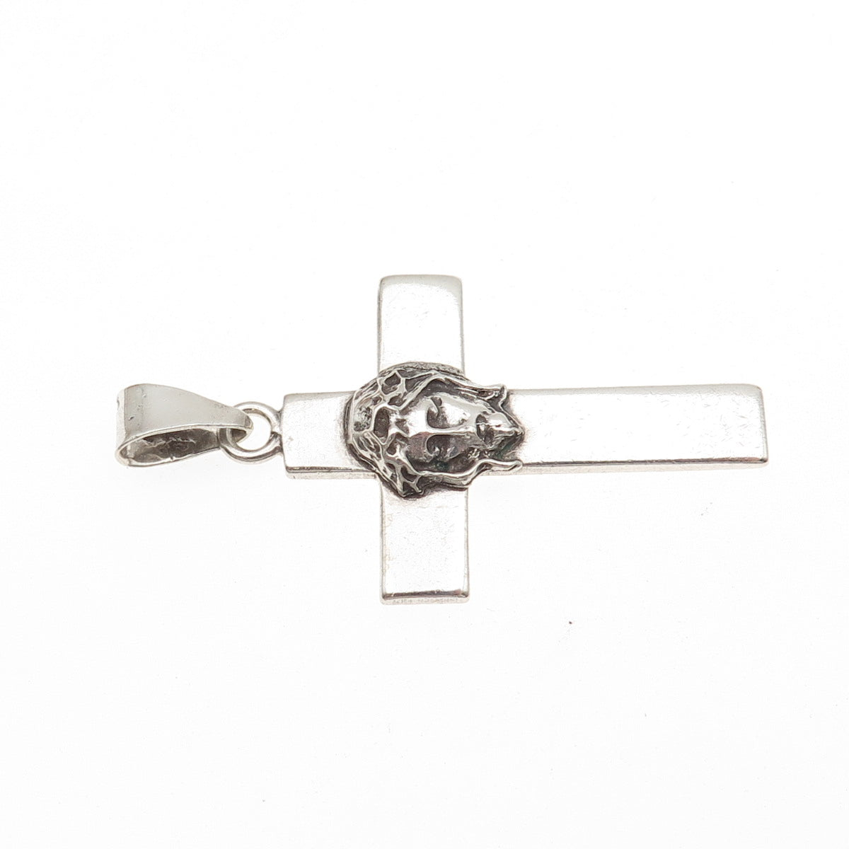 925 Sterling Silver Vintage Mexico Jesus Cross Oxidized Pendant
