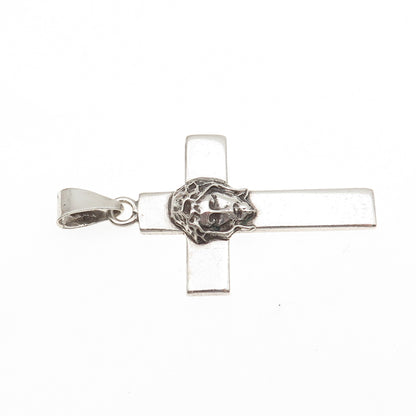 925 Sterling Silver Vintage Mexico Jesus Cross Oxidized Pendant