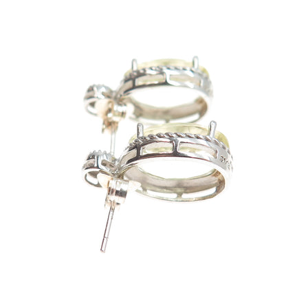 925 Sterling Silver Real Diamond & Oval-Cut Yellow Topaz Earrings