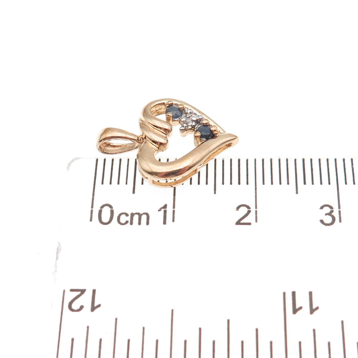 925 Sterling Gold Plated Real Diamond Accent & Sapphire Heart Mini Charm Pendant