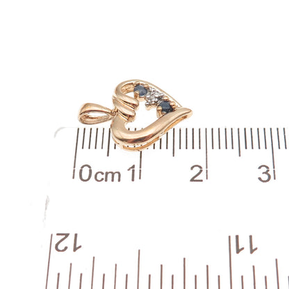 925 Sterling Gold Plated Real Diamond Accent & Sapphire Heart Mini Charm Pendant