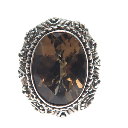 SARDA Sterling Silver Vintage Smoky Quartz Granulated Oxidized Ring Size 5.25