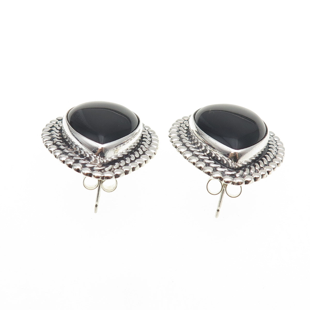 Mark Washerman Samara 925 Sterling Vintage Mexico Black Onyx Oxidized Earrings