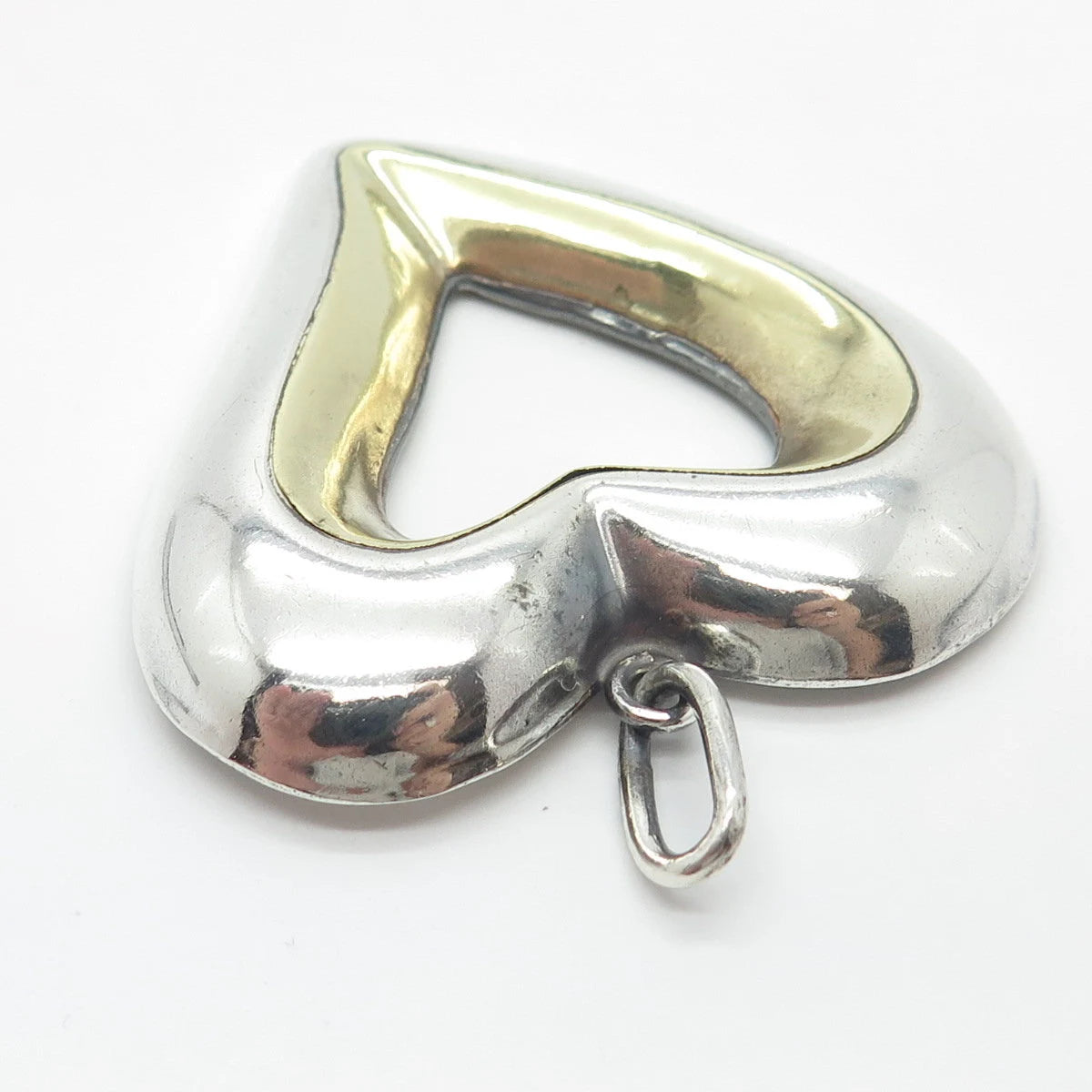 925 Sterling Silver 2-Tone Vintage Mexico Open Heart Pin Brooch