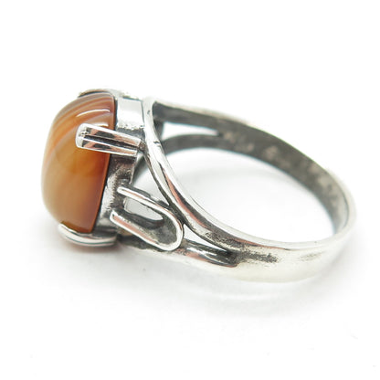 TOMMY LONG 925 Sterling Silver Vintage Real Agate Modernist Ring Size 9.75