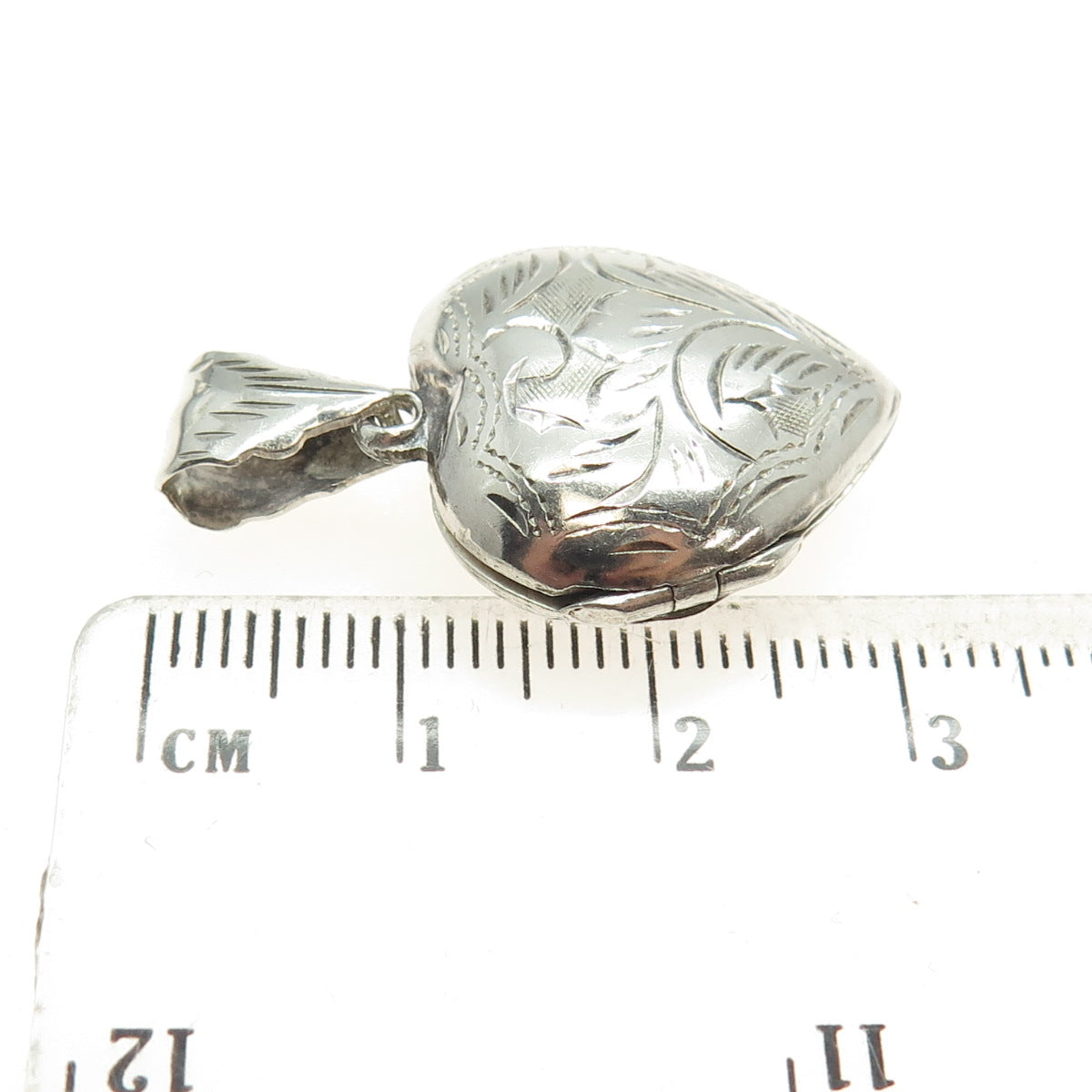 925 Sterling Silver Vintage Engraved Puffy Heart Locket Pendant