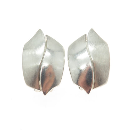 925 Sterling Silver Vintage Modernist Wavy Omega Back Earrings