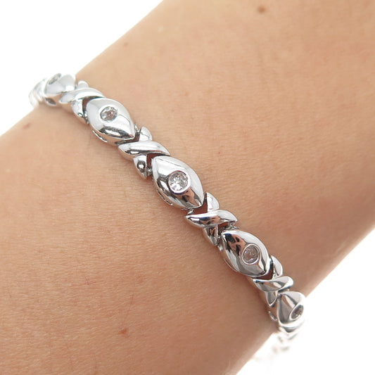 925 Sterling Silver Round-Cut C Z Puffy XO Hugs & Kisses Link Bracelet 7"