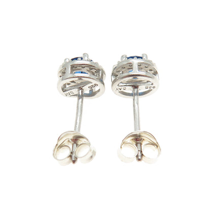 SAY 925 Sterling Silver Round-Cut Nano Sapphire & C Z Stud Earrings