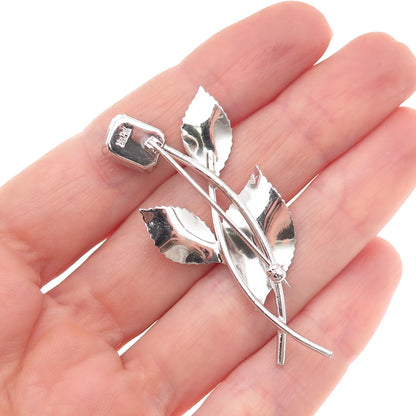 Van Dell 925 Sterling Silver Vintage Rhinestone Floral Pin Brooch